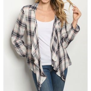 Blush Plaid Flannel Button Cuff Cardigan